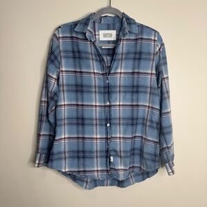 Grayson The Hero Cotton Blue White Plaid Flannel Button Up Casual Shirt Small